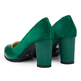 Pantofi dama toc gros din piele naturala verde 2029