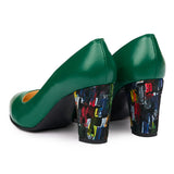 Pantofi dama toc gros din piele naturala verde 2031