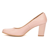 Pantofi cu toc gros din piele naturala nude 2135