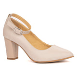 Pantofi cu toc gros din piele naturala nude 2132