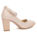 Pantofi cu toc gros din piele naturala nude 2132