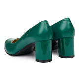 Pantofi dama toc gros din piele naturala verde 2060